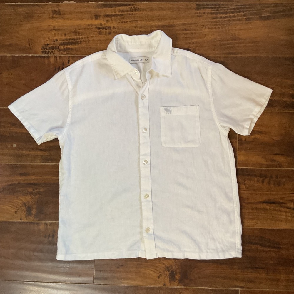 Abercrombie Kids White Linen Blend Short Sleeve Button Up Shirt Size 13/14